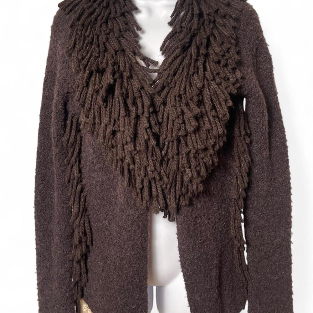 Vintage Y2K Brown Fringe Cardigan Sweater Jacket